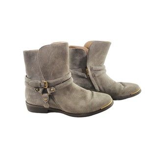 Ugg 10 Kelby Bootie Harness Boot Suede Gold Accent Leather 1" Heel Women's Taupe
